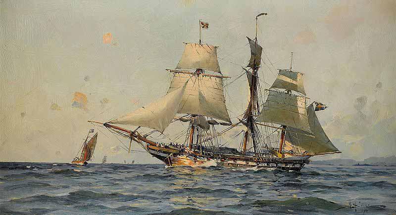 Herman af Sillen Svenskt orlogsfartyg France oil painting art